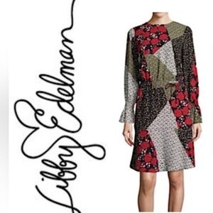 Libby Edleman Floral Patchwork Adjustable Waist Knee-length Dress Size L